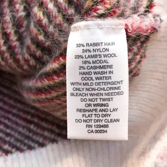 Lord & Taylor 424 Fifth Rabbit Hair Wool Blend Plaid Holiday V Neck Sweater M - Picture 6 of 7